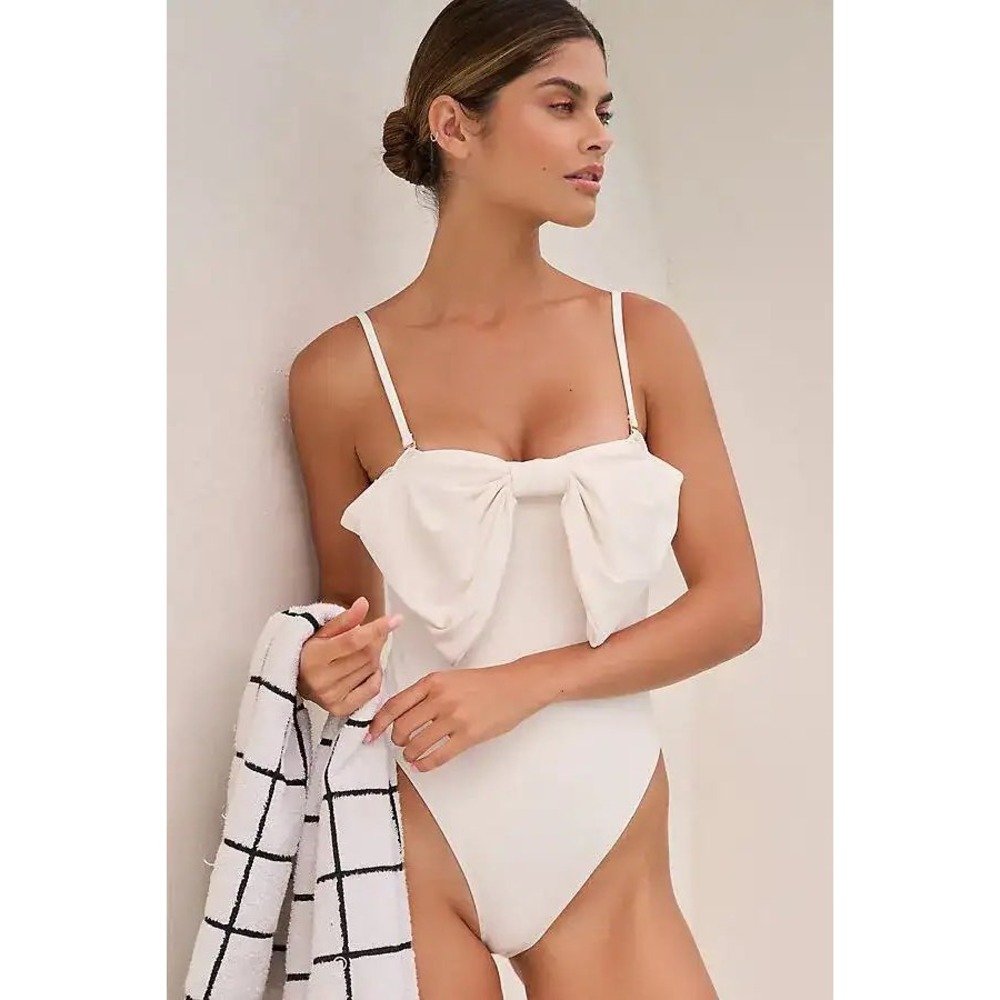Anthropologie Hutch Dita Bow One-Piece Swimsuit Ivory Cream 1X